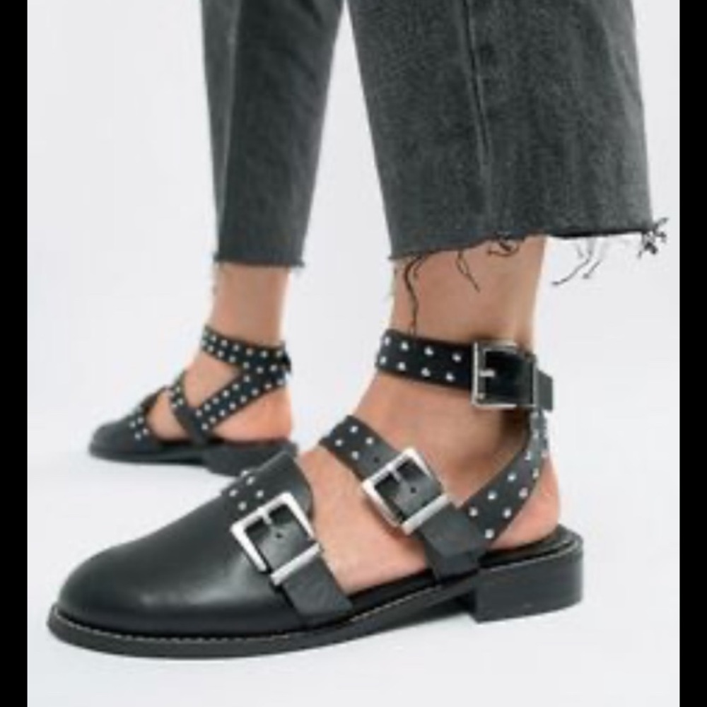 ASOS Black Studded Buckle Flats